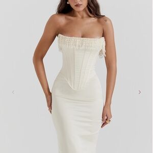House of CB Cream Strapless Dress with Beaded Detail